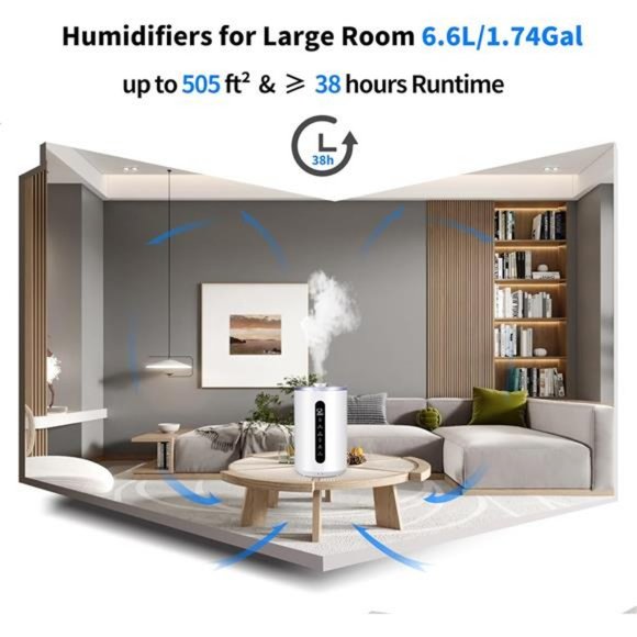 Tower Humidifiers for Large Room, 6.6L  Topfill Ultrasonic Warm and Cool Mist - Picture 4 of 7